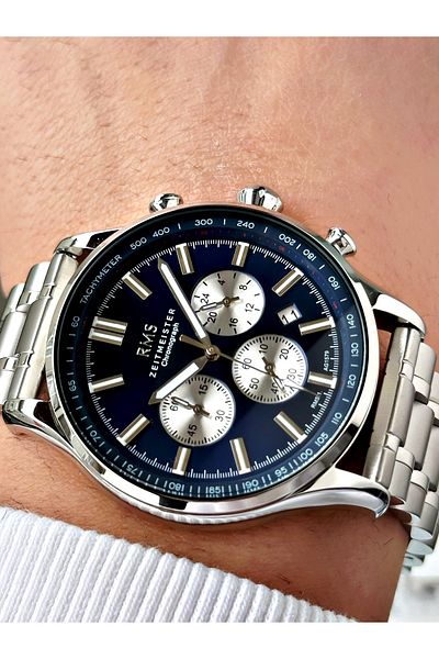 Romanson Function Silver-Navy Color Steel Cord Steel Case Men's Wristwatch with 24 Months Warranty 1579.03