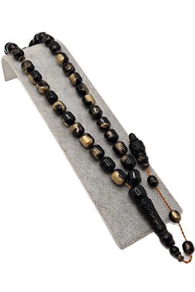 Han Ticarethane مسبحة صلاة من مسحوق العنبر المطرز باللون الأسود والذهبي