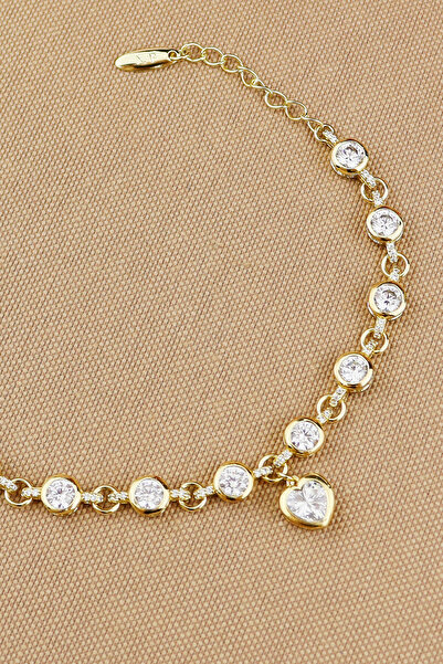 Keyifli Hayaller Xuping Vip Bileklik - Xuping Kalp Uçlu Zirkon Taşlı Model Zarif Şık Gold Kararmaz Bileklik 17+3cm