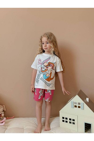 ARBİ kids Female Child Burs Bunny Short-Sleeve Pink Shorts Suit