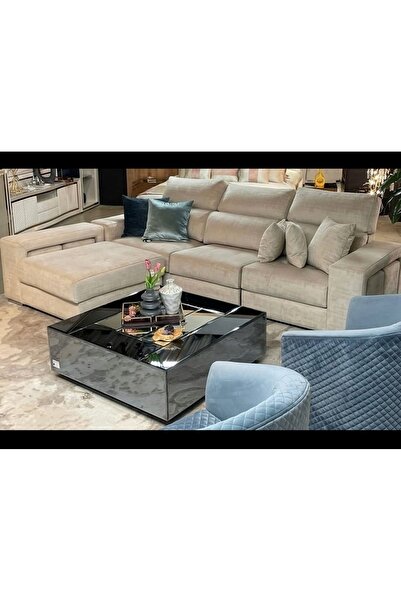 LUXURY VİLLA Füme Ve Gümüş Aynalı Tekerlekli Orta Sehpa 80x80 Yükseklik 28cm