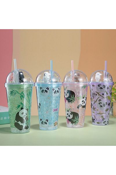 Honney Boutique Led 3D Colorful Lighted Mica Water Bottle Flask Water Bottle Cocktail Glass with Straw Lighted Figure