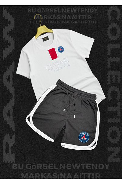 Minikelya Paris Qatar Airways Printed White T-Shirt Basket Shorts Men's Sports Team Combination Summer