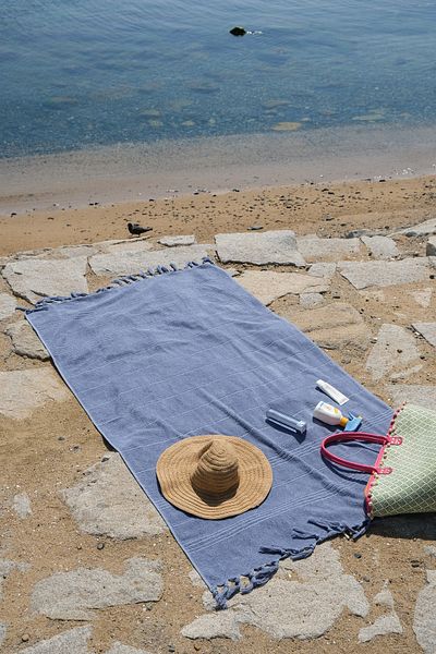 the ramify Coastline Double Sided Curl 100X180 cm Unpainted 100% Organic Cotton Fringed Beach Towel
