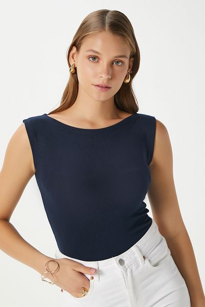 Ritnice Γυναικεία μπλούζα Nova Boat Neck Lux Touch Soft Texture Αμάνικη μπλούζα Navy Blue