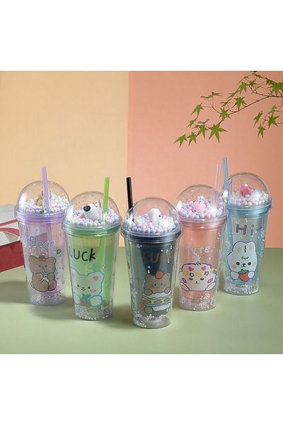 Honney Boutique Led 3D Colorful Lighted Mica Water Bottle Flask Water Bottle Cocktail Glass with Straw Lighted Figure