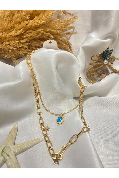 MİNİKLER SHOPPING 2Li Evil Eye Beaded Necklace