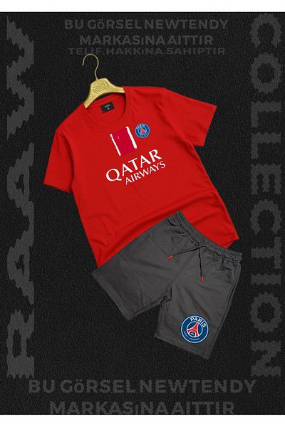 Minikelya Paris Qatar Airways Printed Red T-Shirt Basket Shorts Men's Sports Team Combination Summer