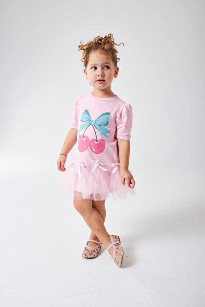 ARBİ kids Стилна рокля туту с черешов шарен розов цвят за момиче