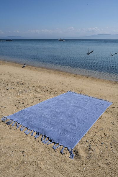 the ramify Coastline Double Sided Curl 100X180 cm Unpainted 100% Organic Cotton Fringed Beach Towel