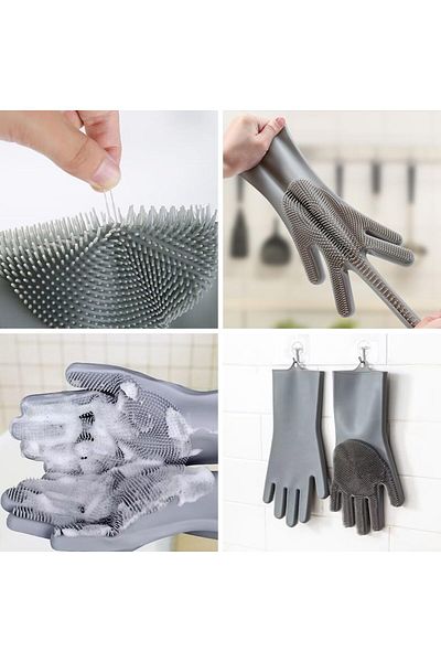 ÇARŞI HANEM Black Magic Silicone Dishwashing Gloves Serrated Dishwashing Gloves Suitable for Use on Any Surface