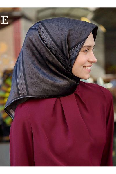 Armine Nostalgia Anthracite Belt Pattern Sura Silk Scarf-E23Ka9054D03-57-Kvs0539