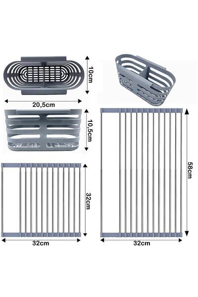 YUVADAN Evye Üstü Rulo Bulaşıklık Nihale Çok Amaçlı Katlanabilir Paslanmaz Çelik Kurutmalık