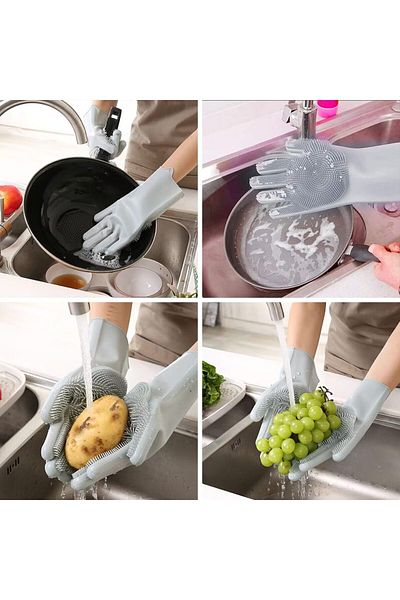 ÇARŞI HANEM Black Magic Silicone Dishwashing Gloves Serrated Dishwashing Gloves Suitable for Use on Any Surface