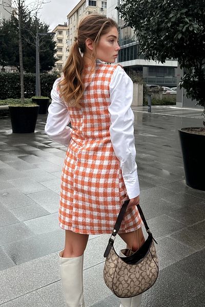 bacc Women's Orange Patterned Mini Dress Bcbsk-25700-3546