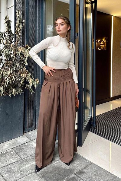 bacc Women's Brown High Waist Loose Trousers Bcbsk-25700-3538