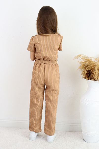 FESSHERA 💜   Girl's Double Breasted Collar Ruffle Detailed Striped Jumpsuit – Suitable for Casual and Special Occasion Wear 💜