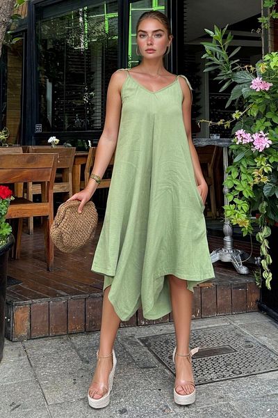 bacc Women's Khaki Straps Asymmetrical Pocket Loose Cut Muslin Loose Jumpsuit Bcbsk-25700-3629