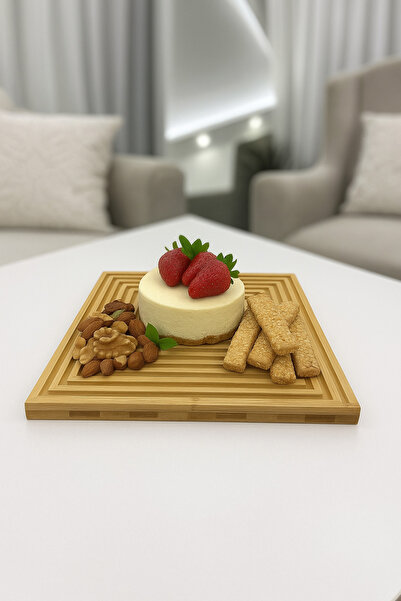 wellhome Decorative Bamboo Wooden Presentation Rack | Square Stylish Serving Board – Natural Wood / Modern Decorative Serving