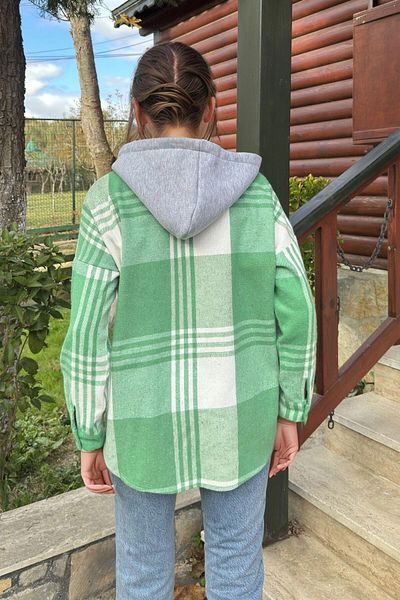 bacc Cămașă oversize cu mânecă lungă, verde, cu glugă, Bcbsk-25700-3667