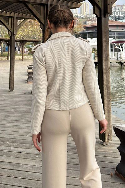 bacc Women's Ecru Zippered Pocket Detailed Jacket Bcbsk-25700-3682