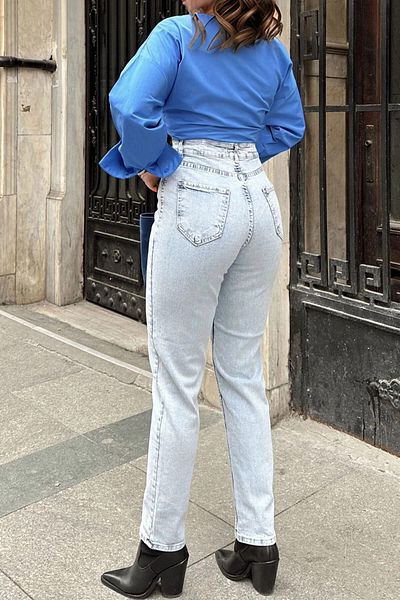 bacc Women's Light Blue High Waist Denim Trousers Bcbsk-25700-Kt0044