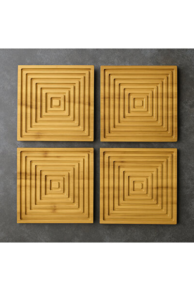 wellhome 4-Piece Bamboo Wooden Presentation Board 20X20 | Square Placemat – Natural Presentation Set