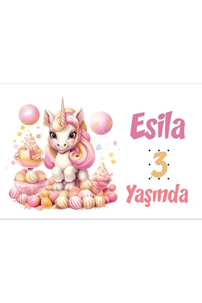 Reysa Tasarım لافتة عيد ميلاد ذات طابع وحيد القرن باللون الوردي -1 100X150 سم