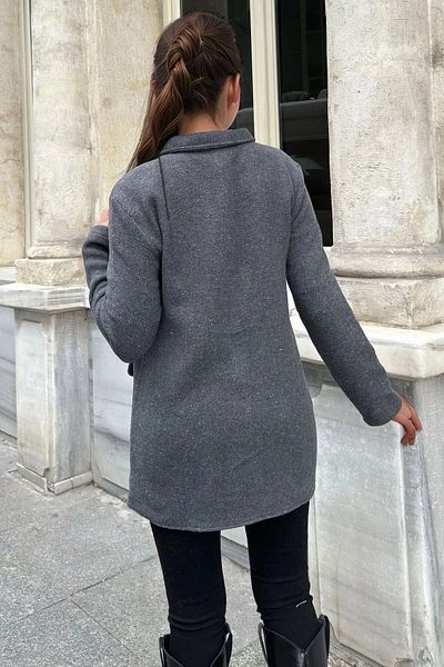 bacc Women's Gray Double Pocket Long Jacket Bcbsk-25700-3683