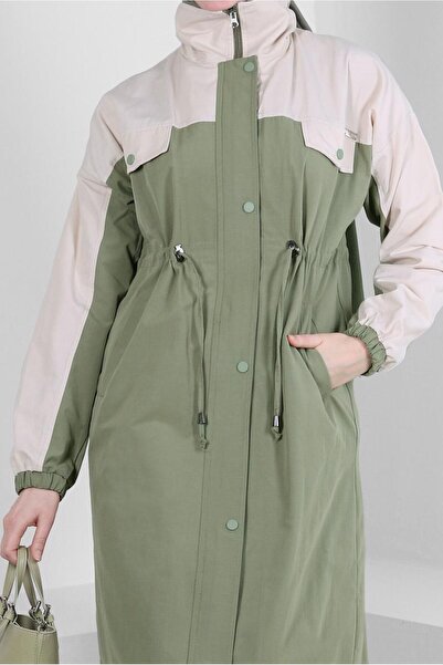 Alvina İKİ RENKLİ BELİ BÜZGÜLÜ TRENÇKOT 10764