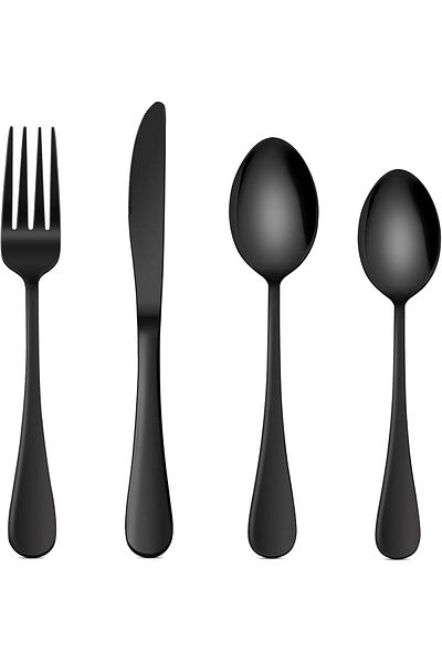 COOYA 24 Pcs Flatware Sets, Stainless Steel Flatware, Include Dinner Knives, Spoons, Forks, Black