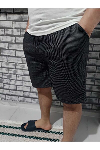 SURMARİ Rain Pattern Comfortable Fit Black Shorts