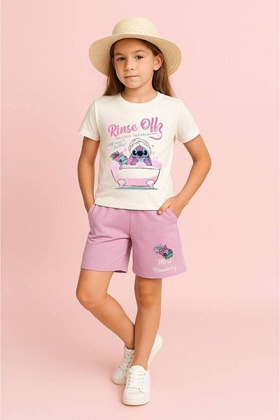 2kids2mom New Season Character Detailed Back Printed T-Shirt and Shorts Bottom Top Girl's Set (6-14 Years)