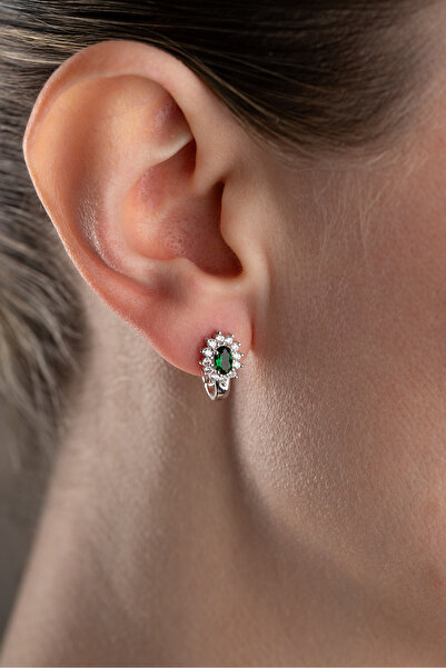 Silvano Jewelry 925 Ayar Gümüş Yeşil Taşlı Küpe