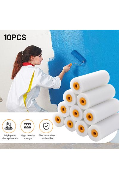 Choice 10PCS 100mm Mini White Durable Foam Paint Roller Sleeves Painting Decorating Sponge Rollers Art S...