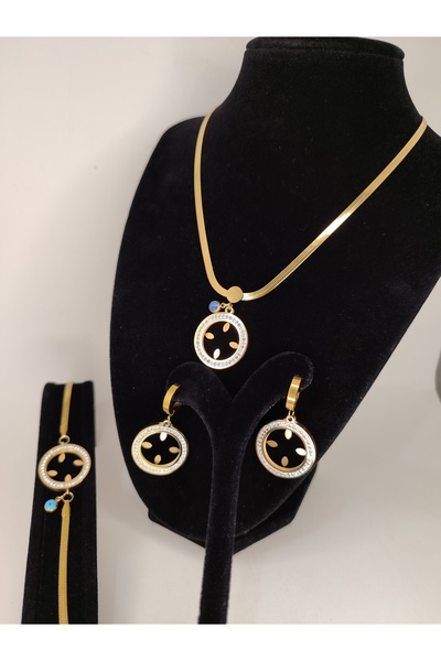 Romea İtalyan Zincirli Çelik Kolye & Küpe Çeyreklik Takı Seti, Paslanmaz Altı...