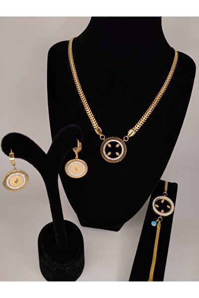 Romea Çeyrek Temalı Şık Takı Seti, Hediyelik Çelik Kolye & Küpe & Bileklik Seti