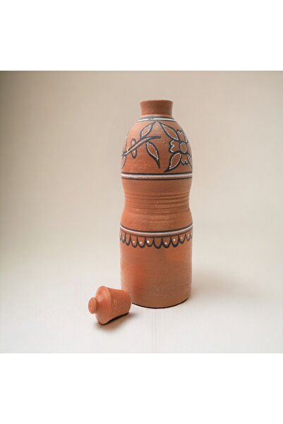 Generic ARK DhaaroVibes 1L Rustic Terracotta Bottle – Handcrafted Clay Water Bottle, Eco-Friendly & Stylish