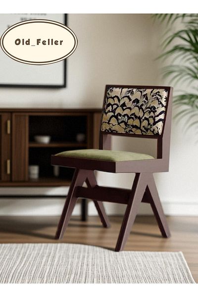 Old_Feller Vintage Chandigarh Chair: Velvet Seat, Feather Back for Home/Cafe