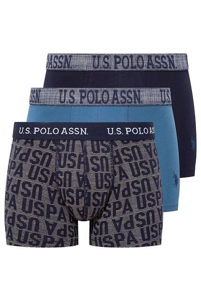 U.S. Polo Assn. Cotton & Lycra, 3-Piece Boxer Set, Indigo & Navy Blue Printed, Uspa Printed