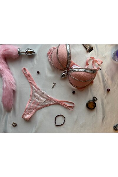 AZMAN SHOP Pembe Kristal Taşlı Takım