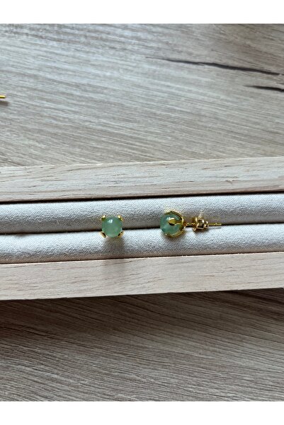 Pel Design Aventurin Taşı Altın Kaplama Top Küpe El Yapımı