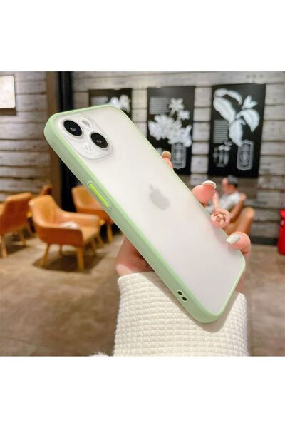 REDz Accessories Carcasă cu margini colorate, compatibilă cu iPhone 13, butoane colorate, semitransparentă, verde mentă