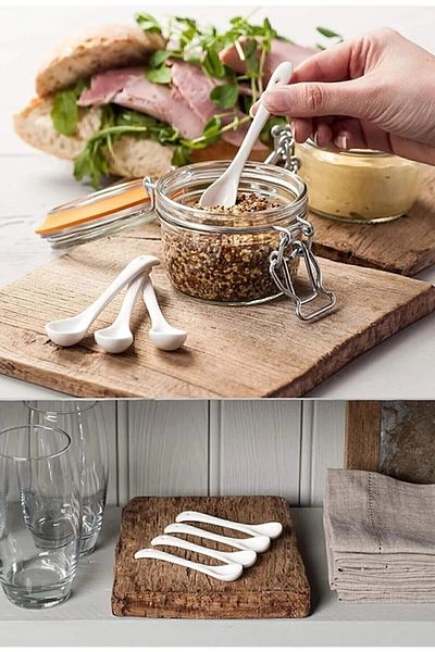 Righton 12 Pieces White Serving and Spice Spoon - Breakfast Honey Spoon Sugar Jam Serving Spoon