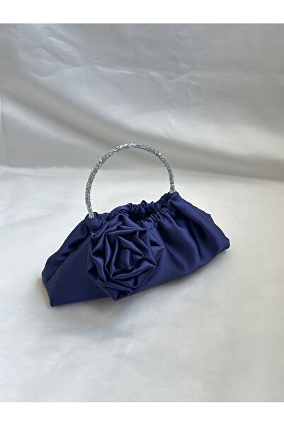 posst bag Синя атласна сумочка з трояндами для вечірнього вбрання