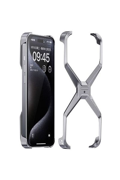 REDz Accessories Carcasă de protecție Bumper X, compatibilă cu iPhone 14 Pro Max, protecție antișoc, metal, argintie