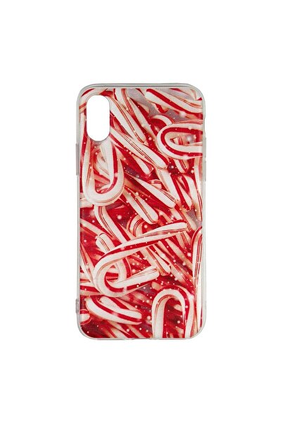 REDz Accessories Коледен калъф, съвместим с iPhone XS, модел „Бастунчета“, си...