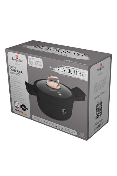 Berlinger Haus Pot With Lid 20 Cm 2.8l Black Rose Bh 1456, Non-stick Coating, Black