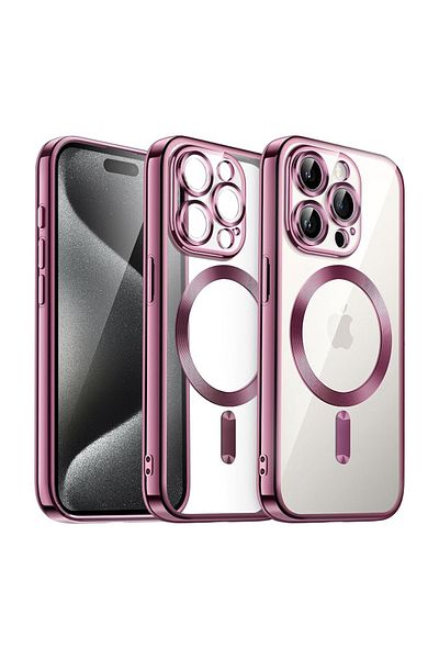 REDz Accessories Carcasă Luxe Armor, Magsafe, pentru iPhone 15 Pro Max, protecție cameră, silicon, transparentă, roz