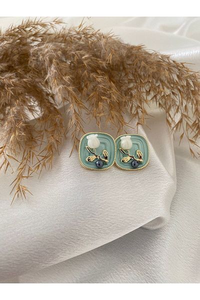 BİJUTERİX Vintage Framed Flower Model Earrings
